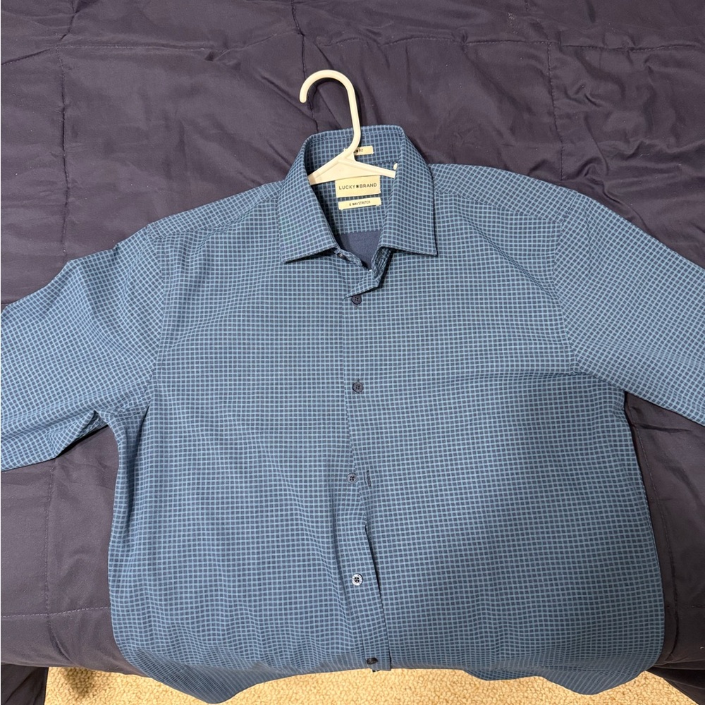 Geoffrey Beene Navy Checkered Shirt